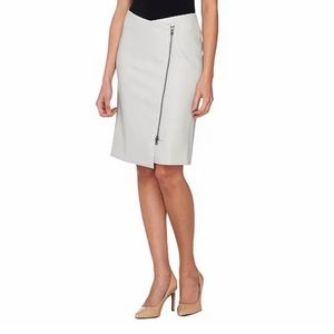 G.I.L.I. Petite Faux Leather Motorcycle Skirt NEW 16 PETITE SOFT GRAY QVC
